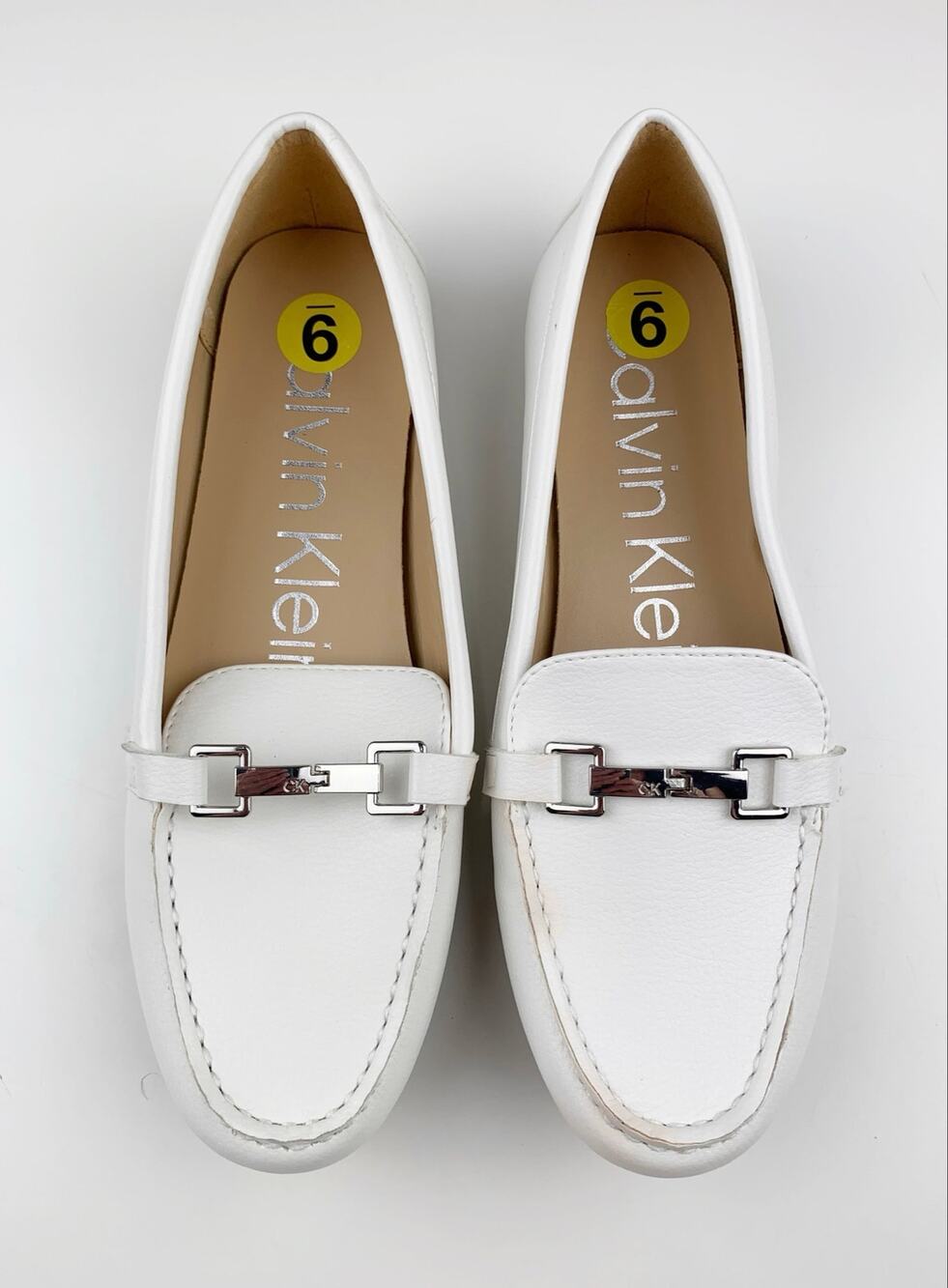 Calvin Klein Leanna Loafers Slip On White Faux Leather Moc Toe Flats Women's 9